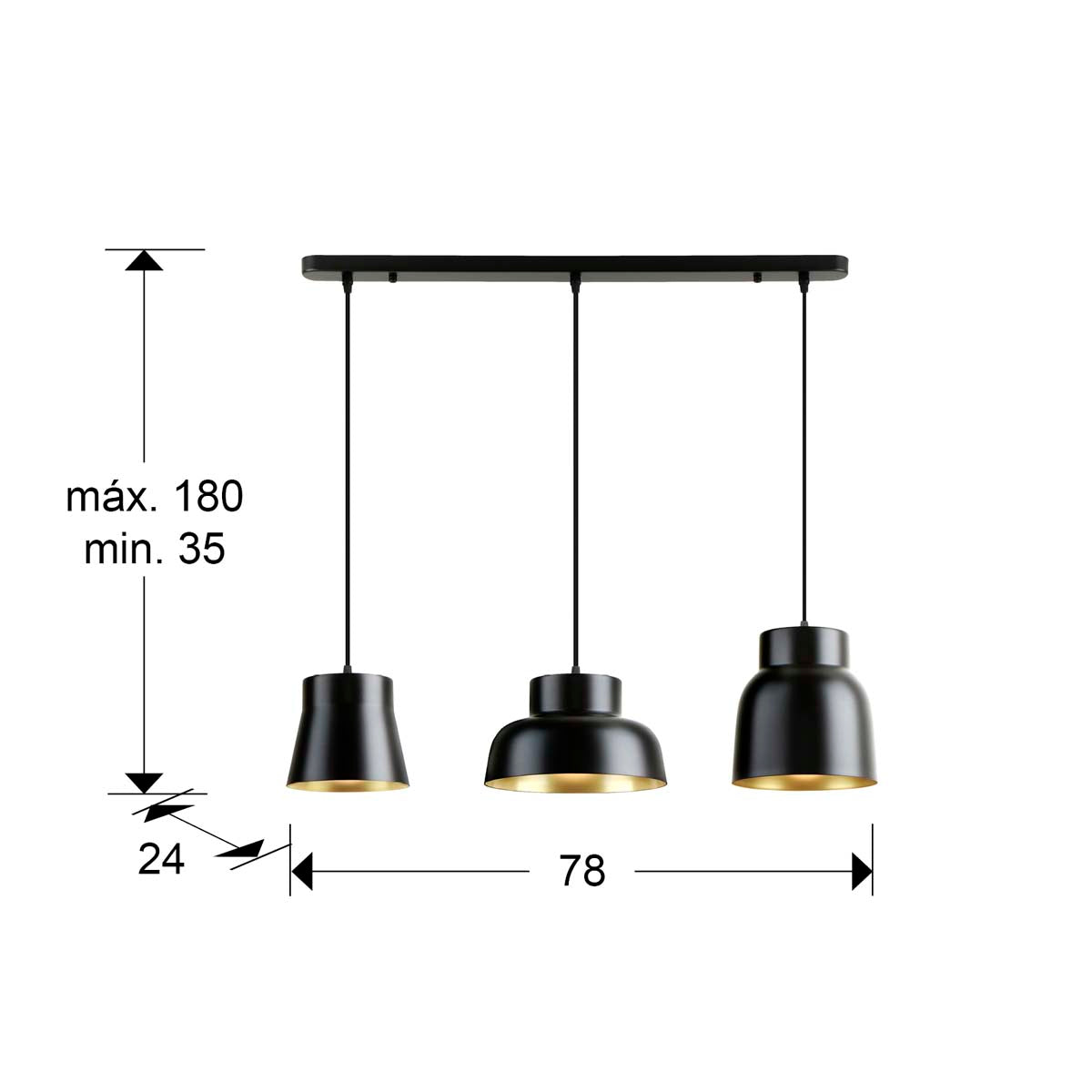 I3 - VULCANO - LAMPĂ 3L - NEGRU/AURIU