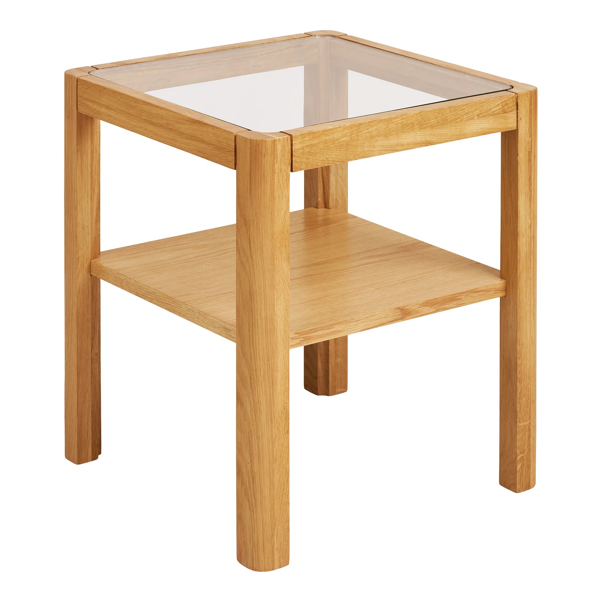 Lourmarin Side Table - Stejar, furnir de stejar, MDF, sticlă temperată - Stejar