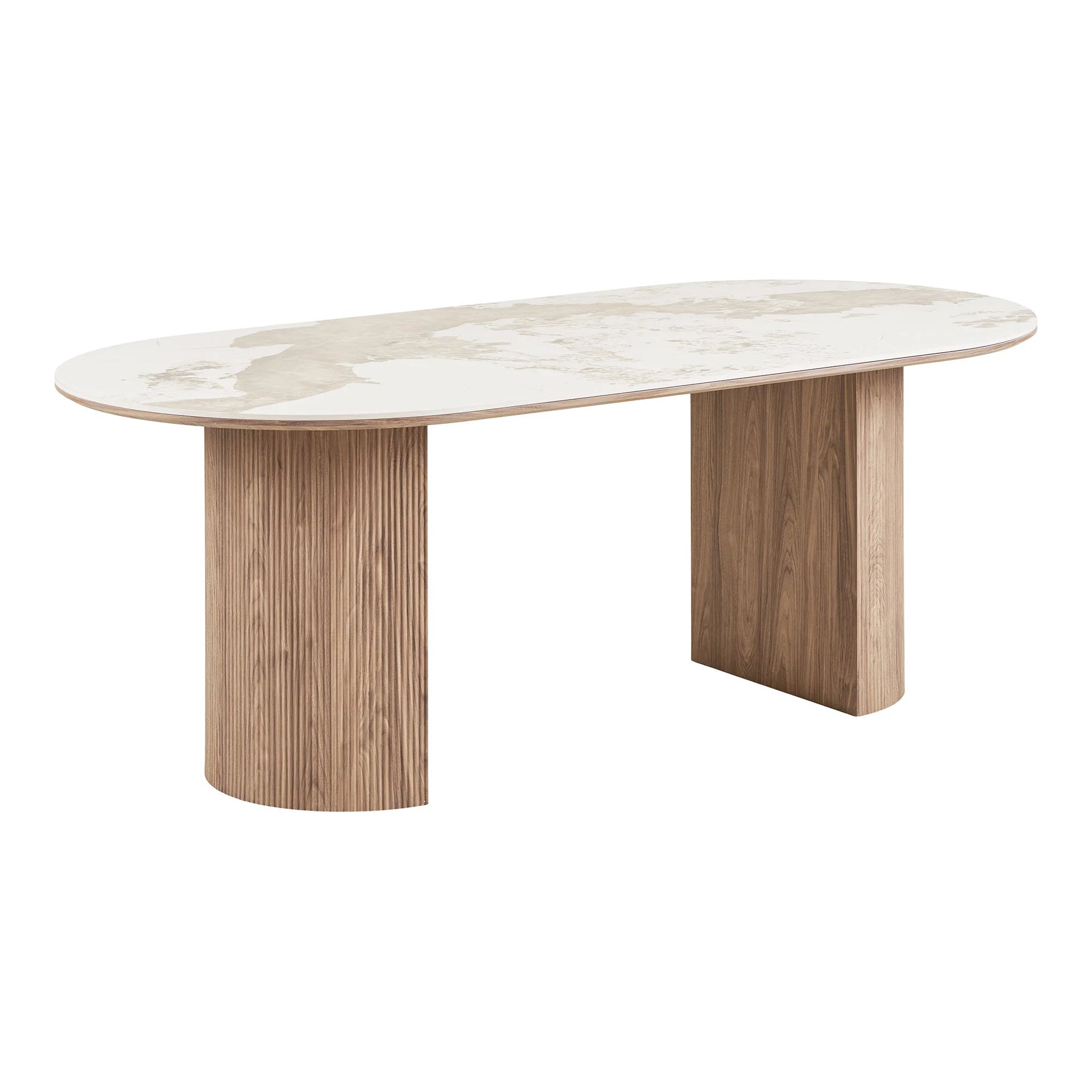 Masa de masă din Atena - ceramică, MDF, hârtie decorativă - alb / maro