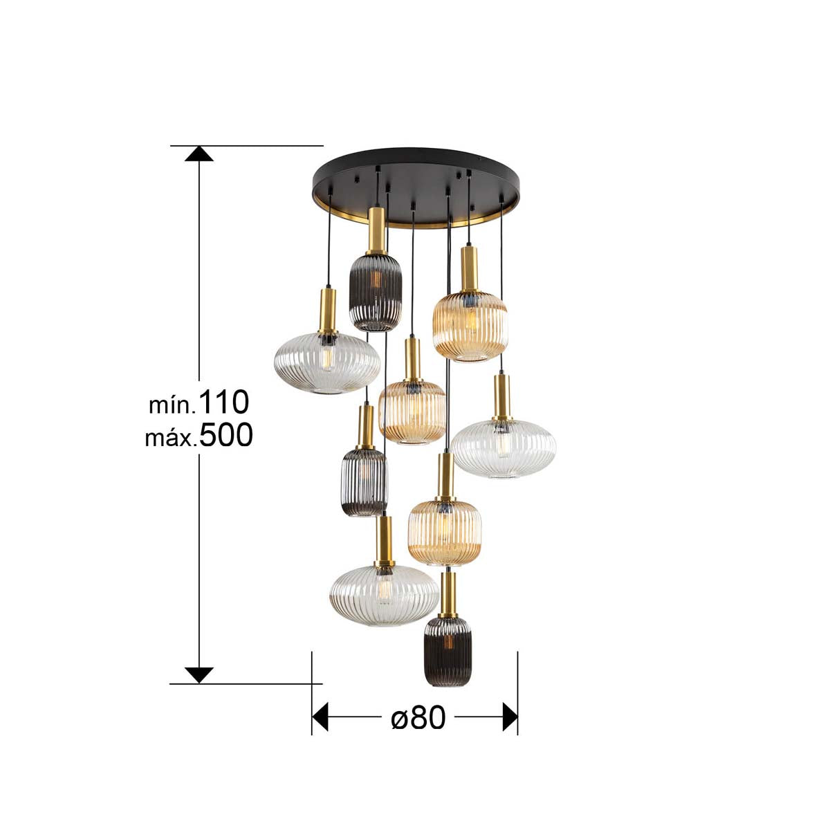 Lampă Norma 9L., Negru-Alamă H500