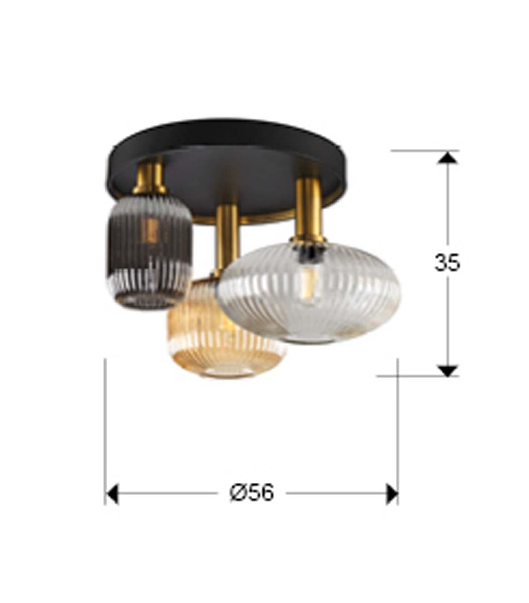 Lampă de tavan Norma 3L Negru/Alamă