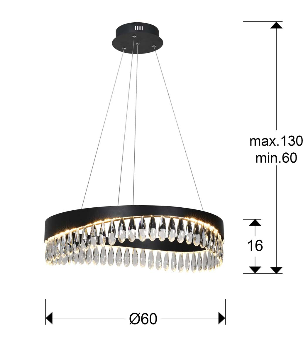LAMPĂ SELENE 60 cm, CRISTAL NEGRU