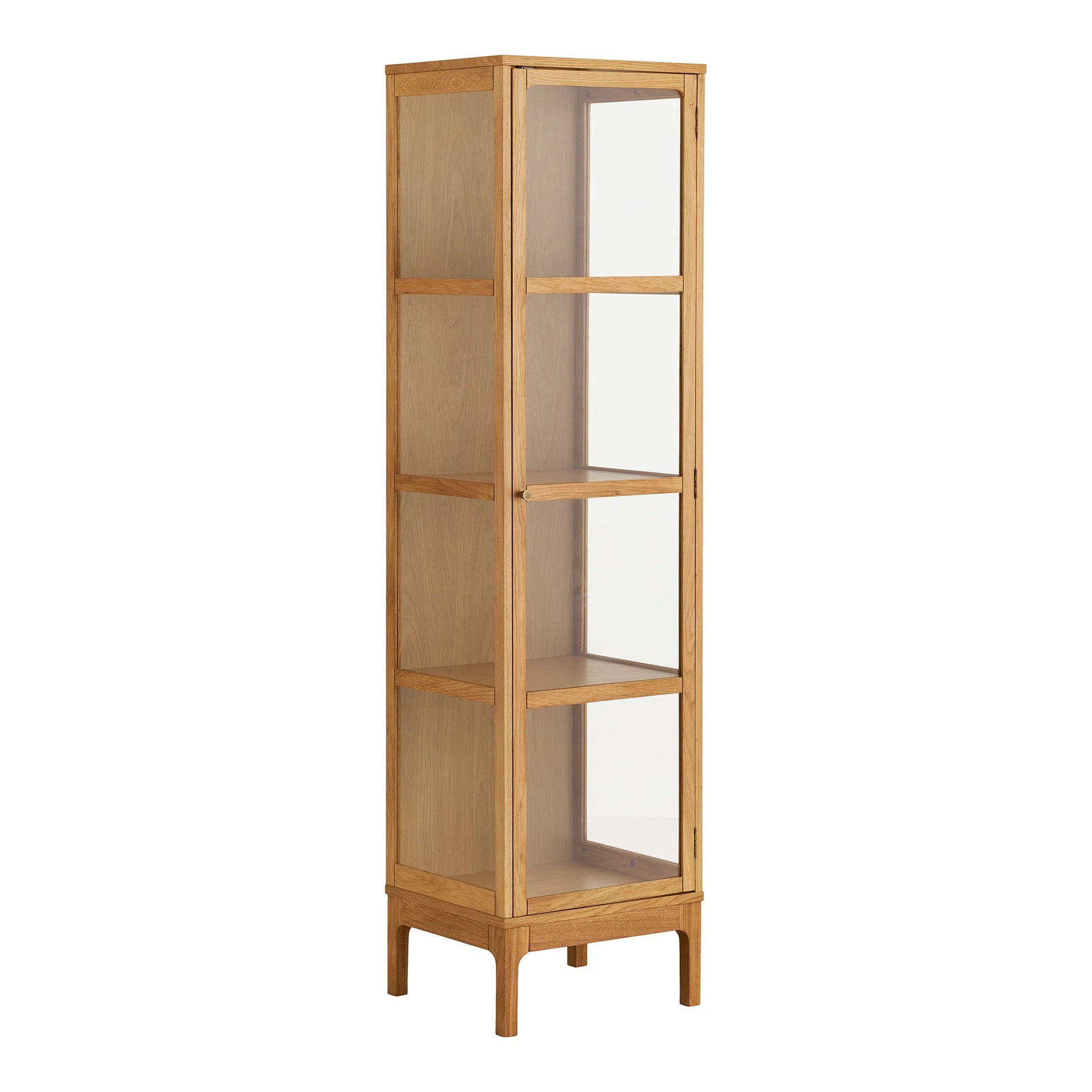 Cabinet Zamora - Stejar, furnir de stejar, MDF, sticlă temperată - Stejar