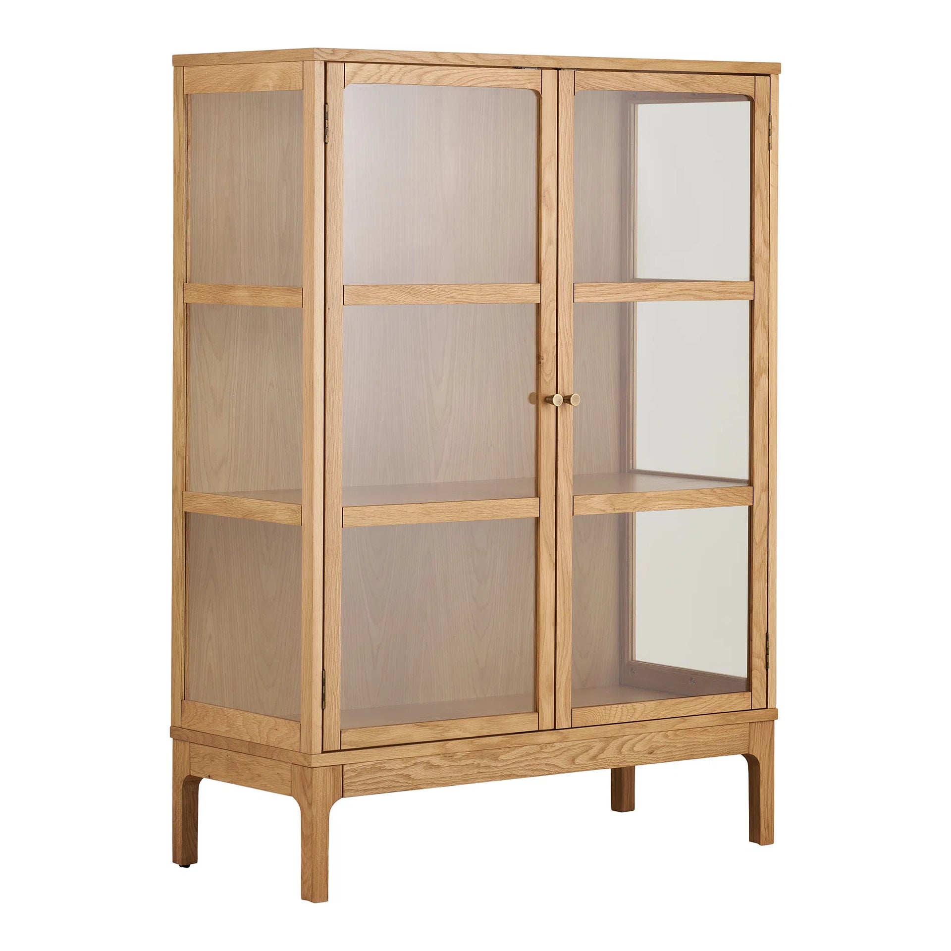 Cabinet Zamora - Stejar, furnir de stejar, MDF, sticlă temperată - Stejar