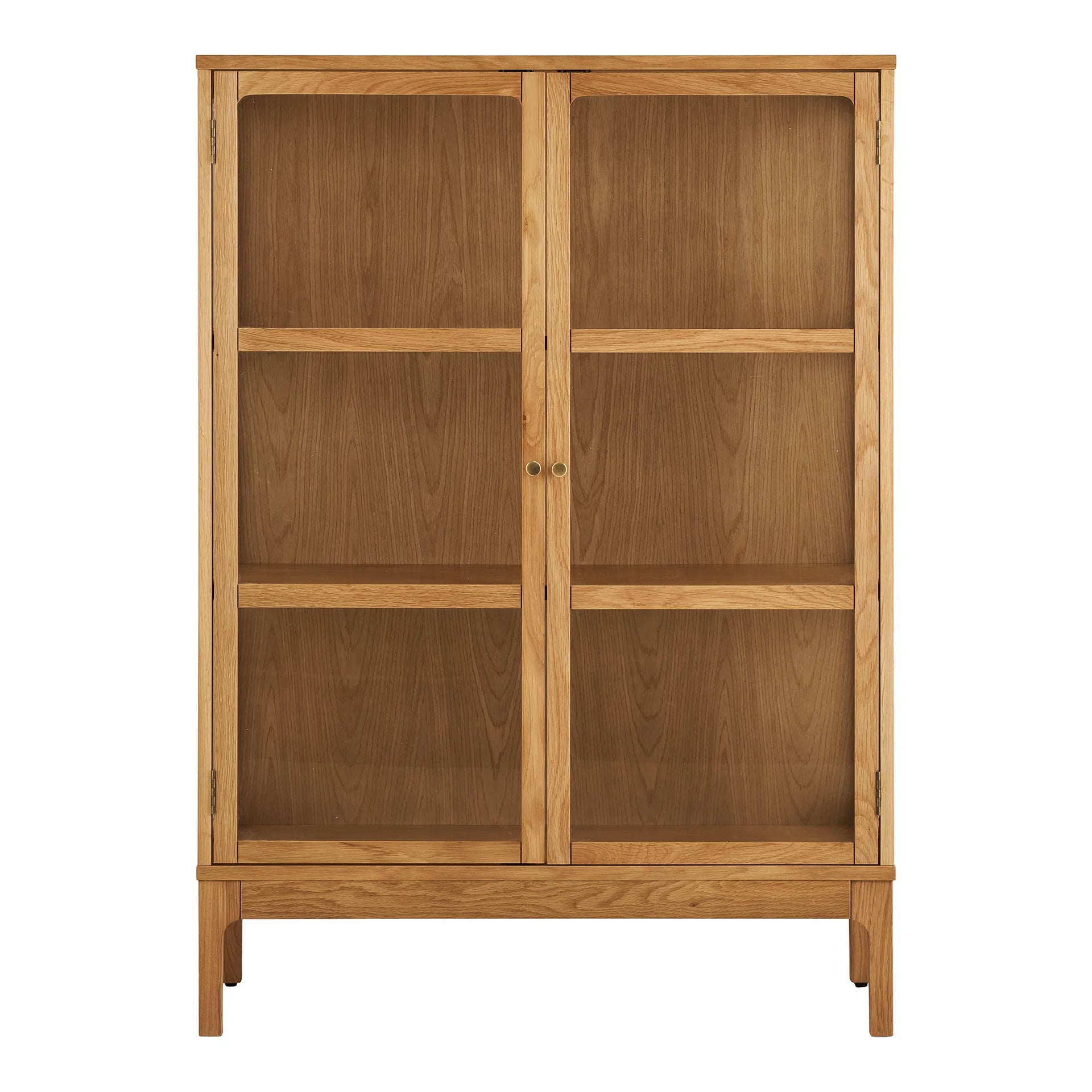 Cabinet Zamora - Stejar, furnir de stejar, MDF, sticlă temperată - Stejar