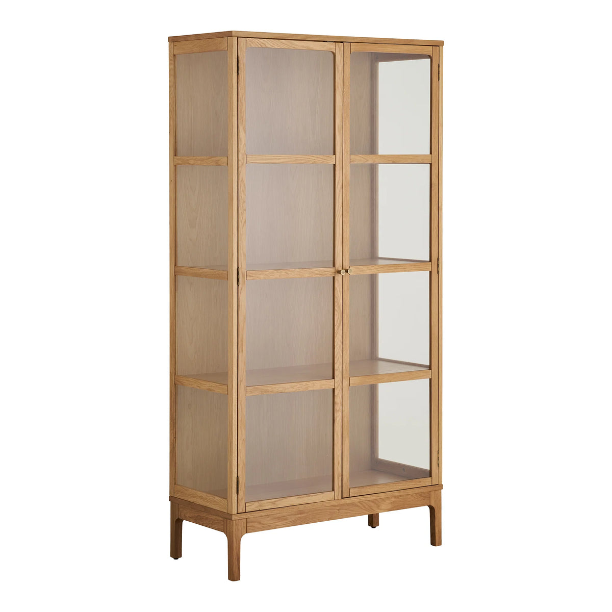 Cabinet Zamora - Stejar, furnir de stejar, MDF, sticlă temperată - Stejar
