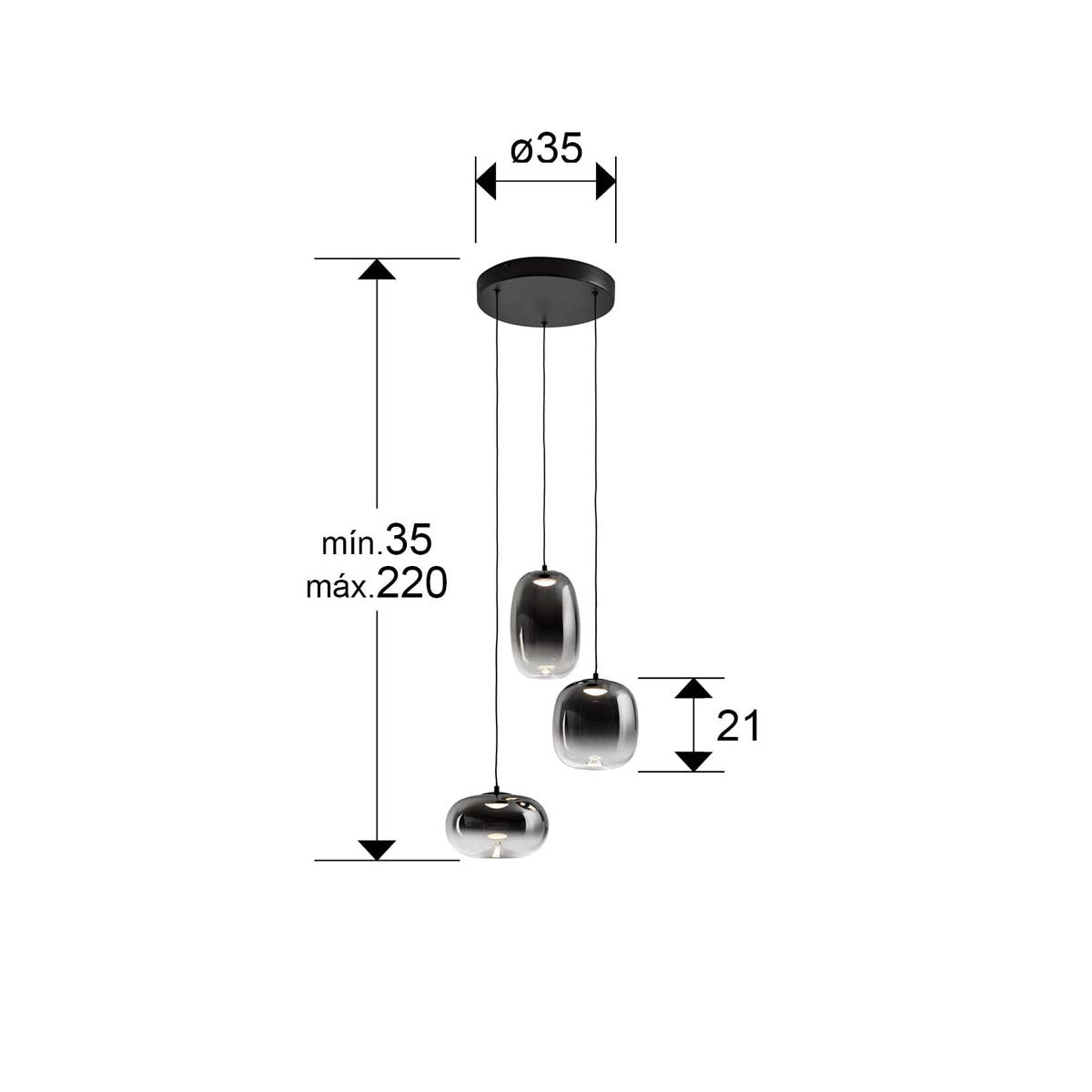 ONICE - LAMPĂ 3L NEGRU-FUMURIU D30