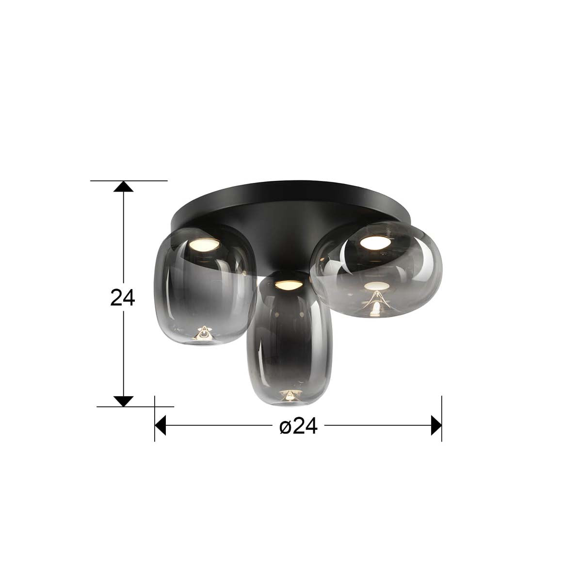 ONICE - LAMPĂ DE TAVAN 3L NEGRU-FUMURIU