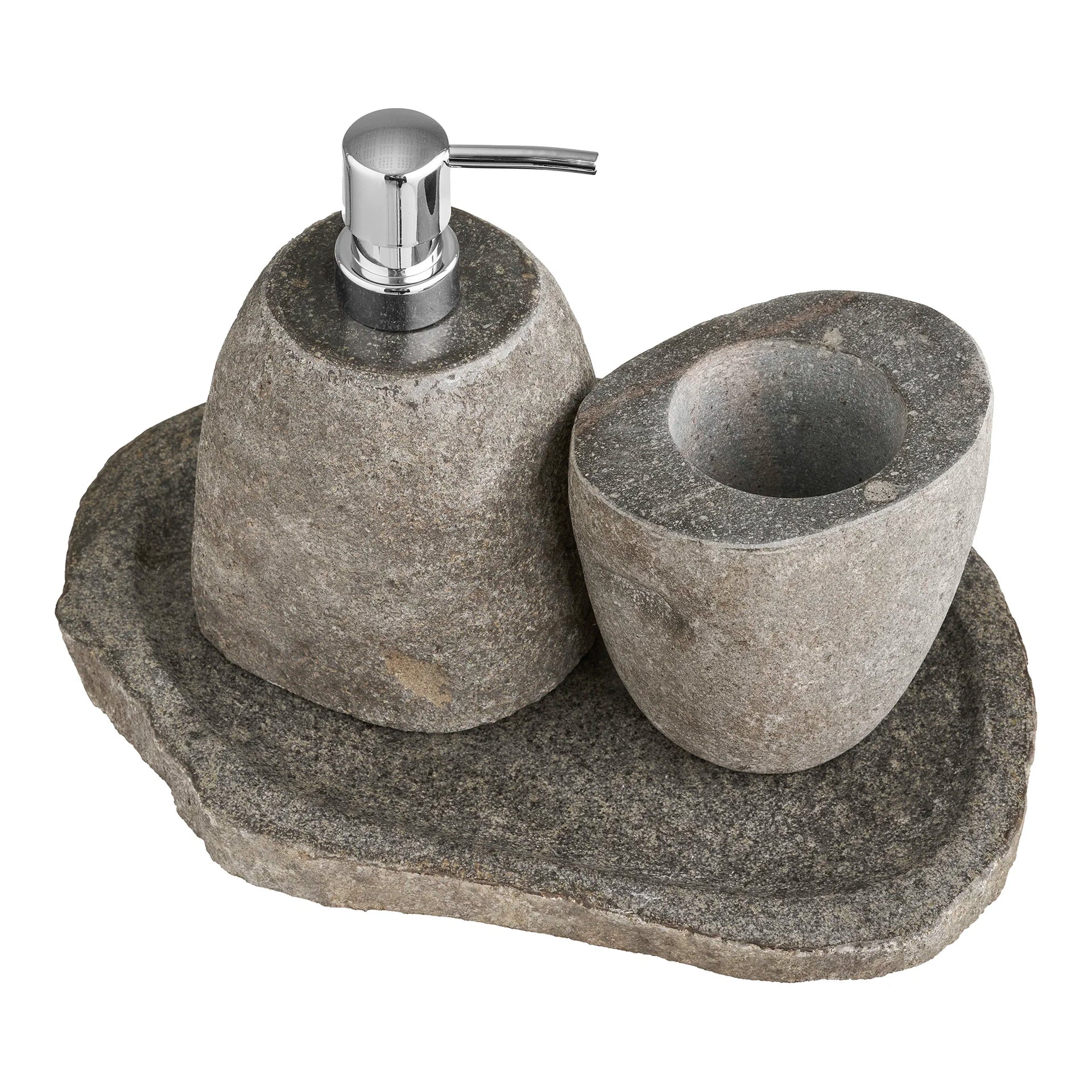 Gara Set de baie, Cupa de depozitare, Dispensator de săpun, tava - Piatră - Naturală
