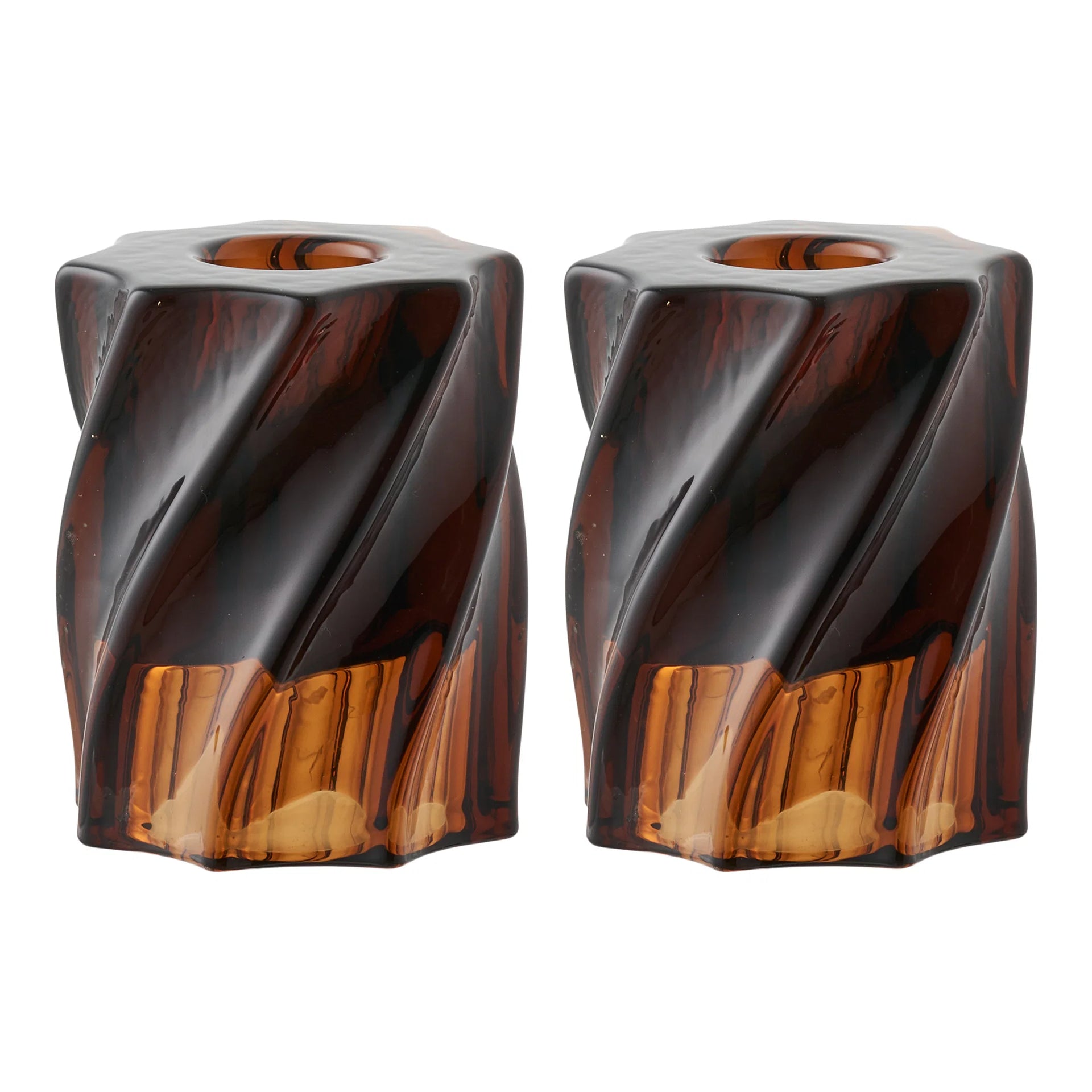Ţinătoare de lumânări - sticlă - maro afumat
