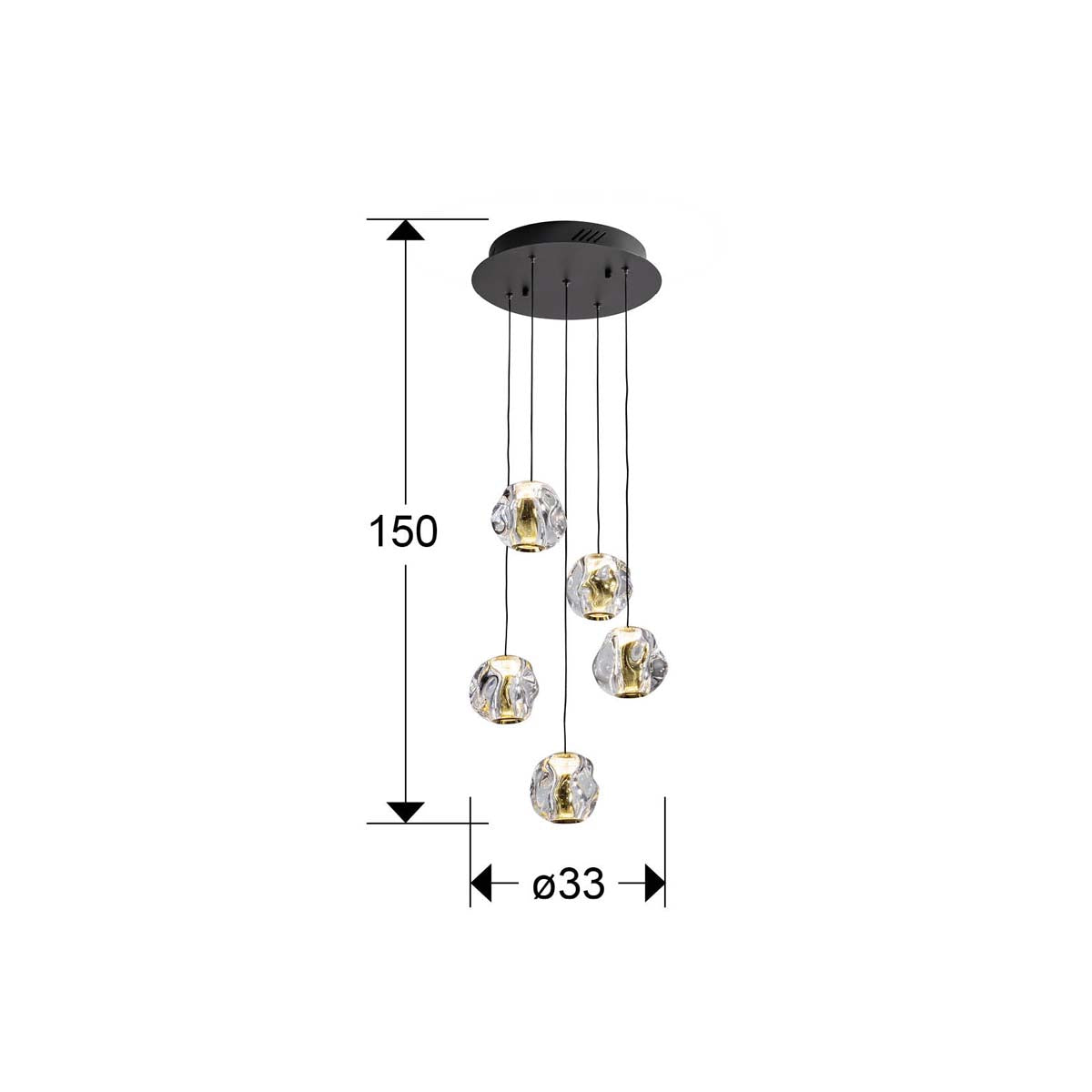 ZARIA - LAMPĂ 5L - NEGRU/AURIU/TRANSPARENT D25 DIM