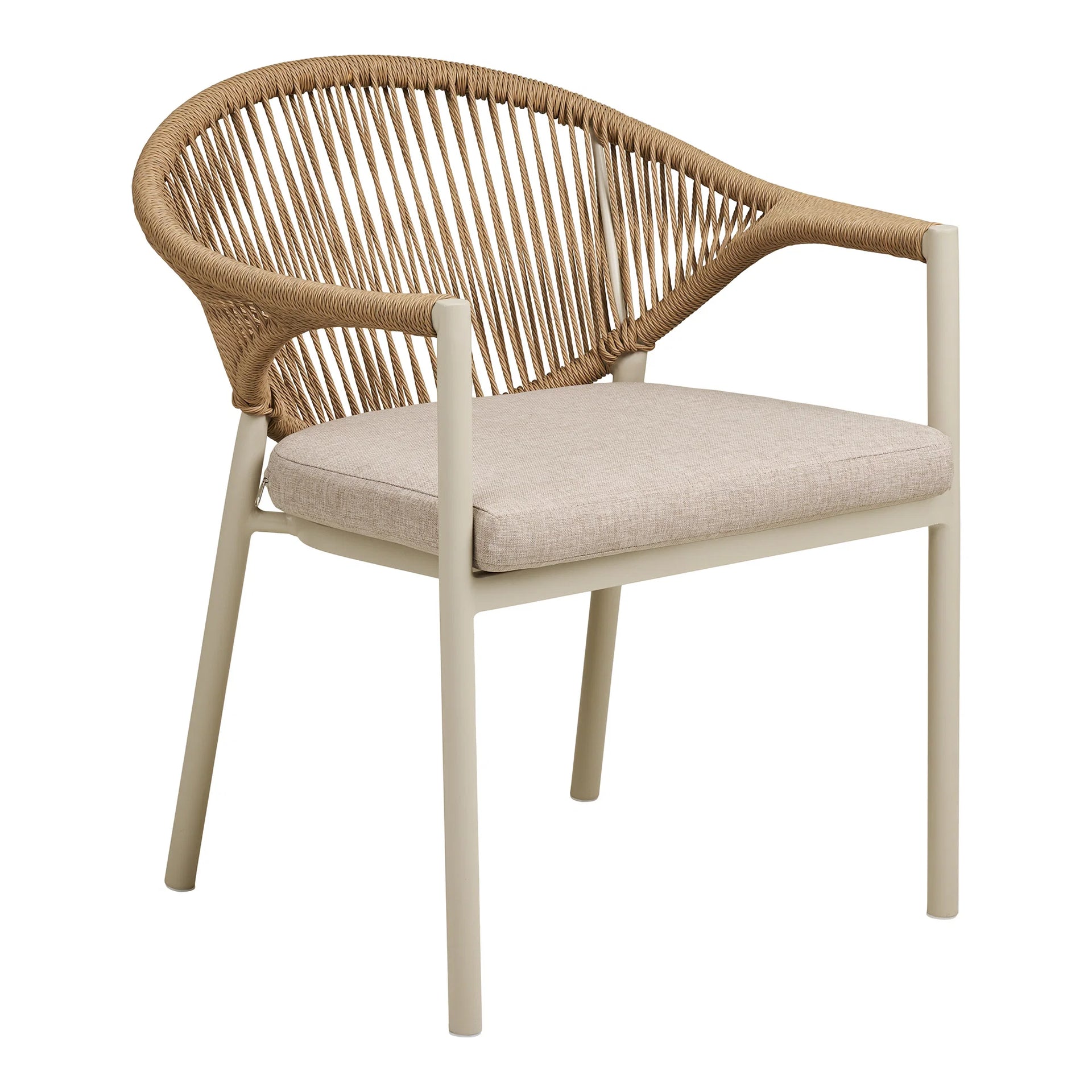 Scaunul de masă Abela - PE Rattan, aluminiu, poliester - nisip / natural