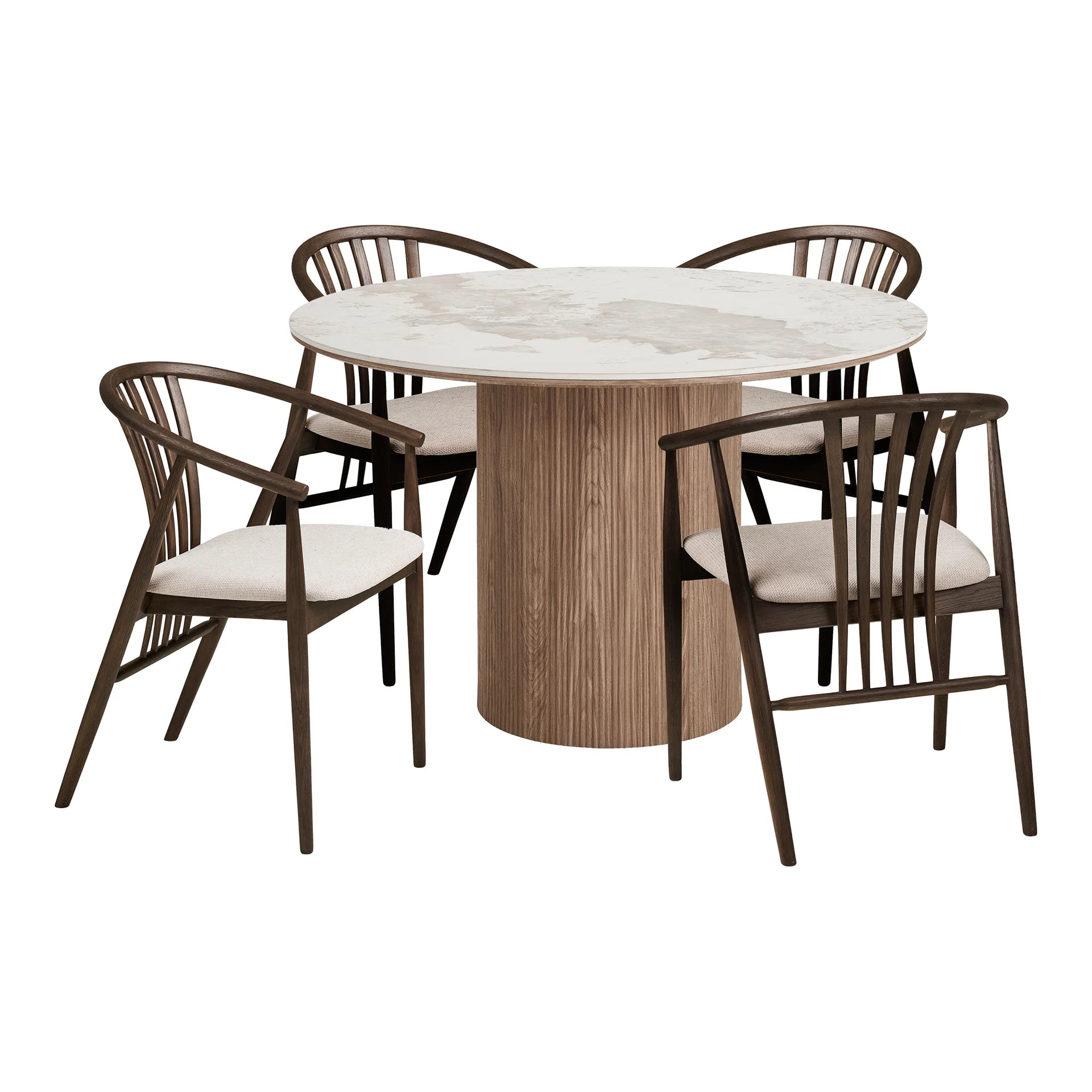Set de mese Athens și Agustin - ceramică, MDF, hârtie decorativă, lemn de stejar - alb / maro închis / afumat