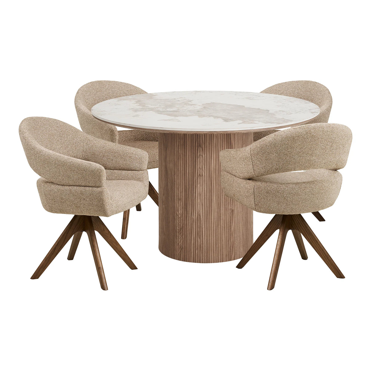 Setul de mese Athens și Dover - ceramică, MDF, hârtie decorativă, poliester, stejar - alb / maro închis / maro