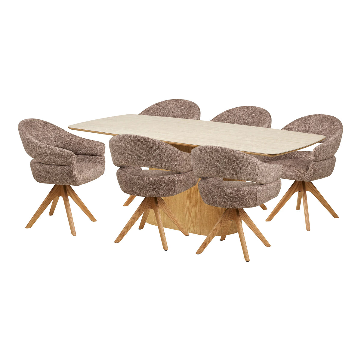 Setul de mese Noli și Dover - ceramică, MDF, furnir de cenușă, poliester, stejar - natură / piatră / maro