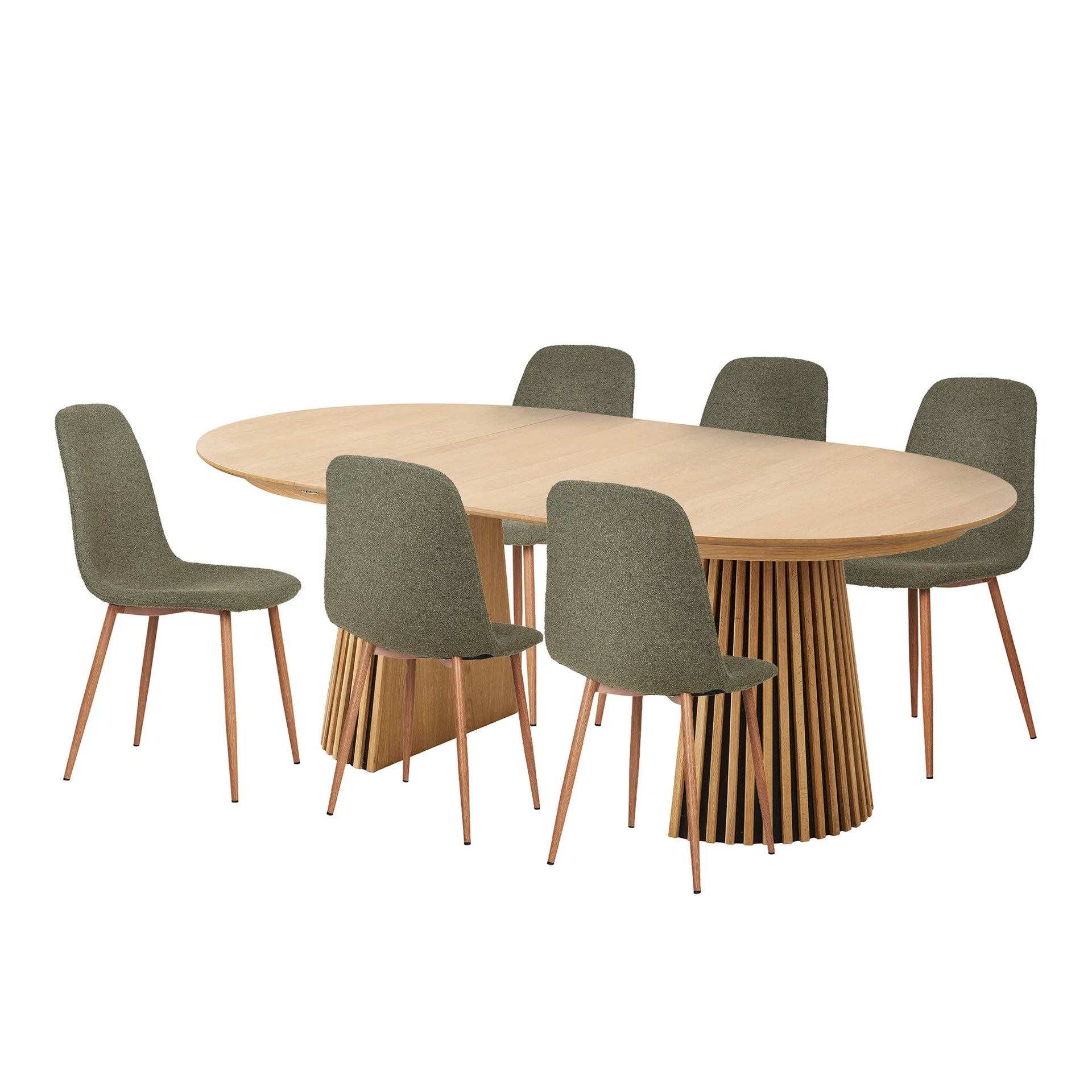 Set de mese Osaka și Stockholm - furnir de stejar, MDF, oțel, poliester, placaj - stejar / verde închis
