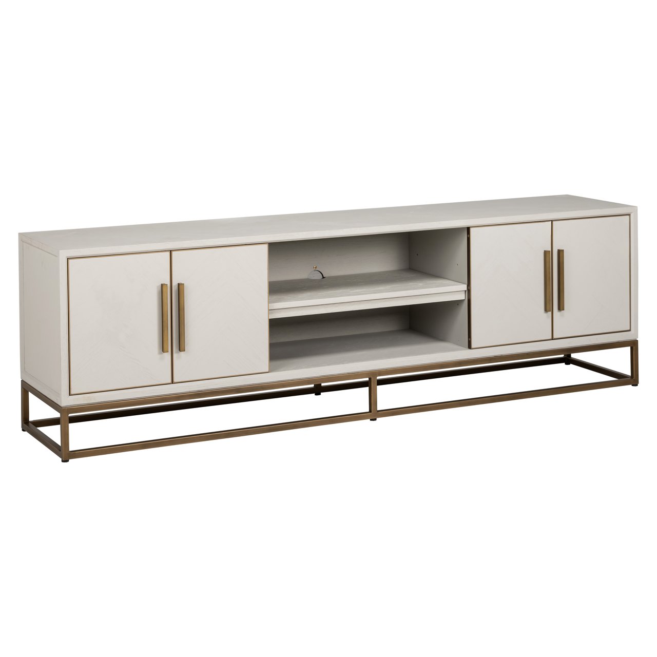 Tv Cabinet Whitebone Brass Verona Grey 200
