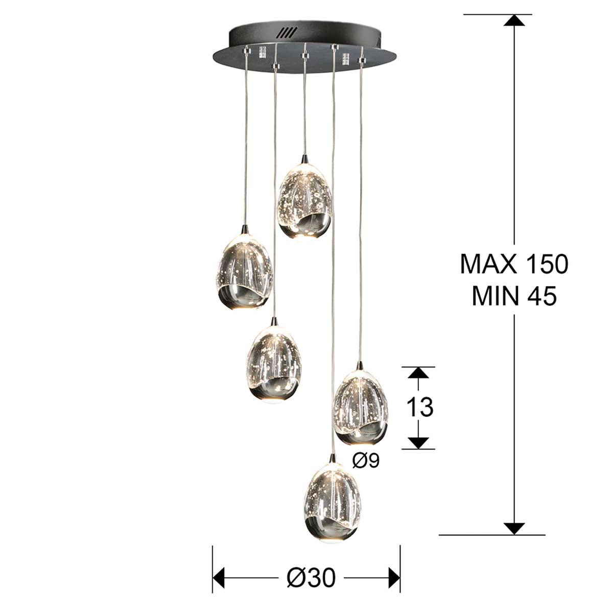 Lampă LED ROCIO cu 5 LED-uri, 30 cm, crom