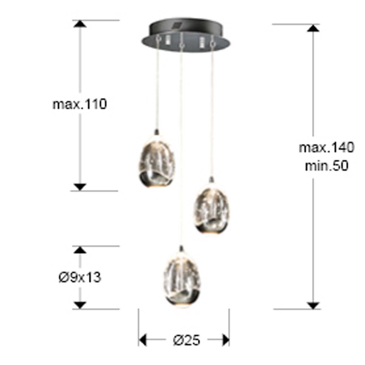 Lampă cromată ROCIO 25 cm 3LED
