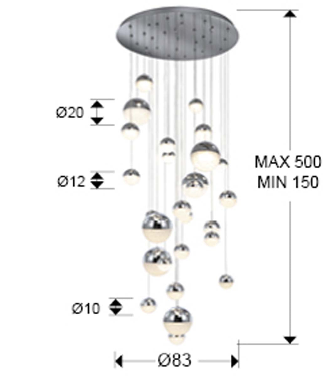 LAMPĂ SFERA MARE 80 cm 27L, CROM CCT