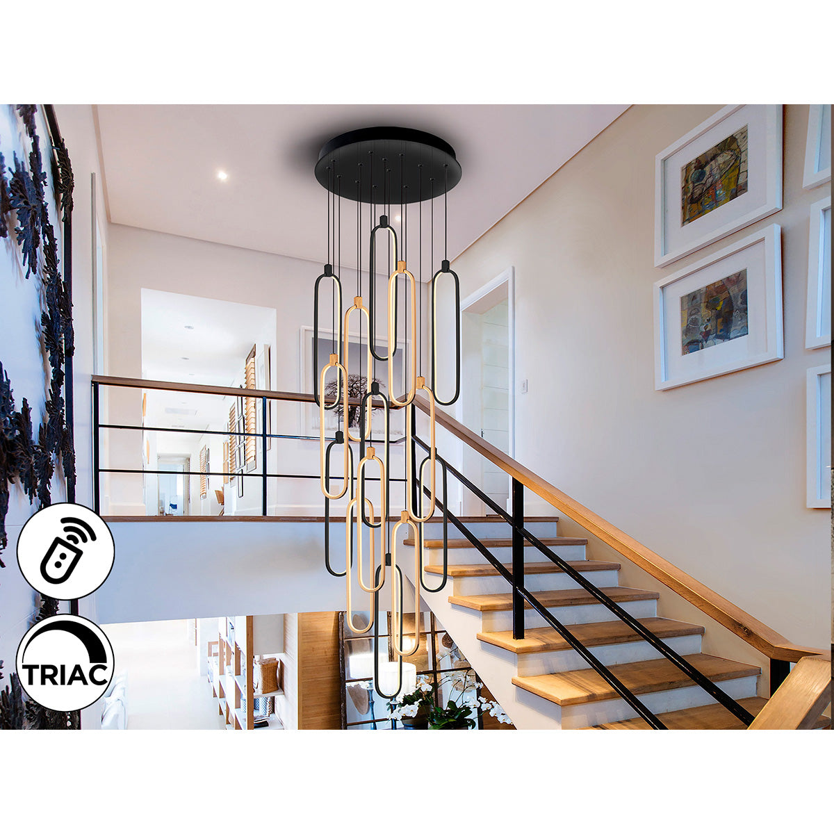 Lampă COLETTE cu 14 LED-uri în aur roz și negru mat, aluminiu periat, reglabilă pe înălțime, 182W