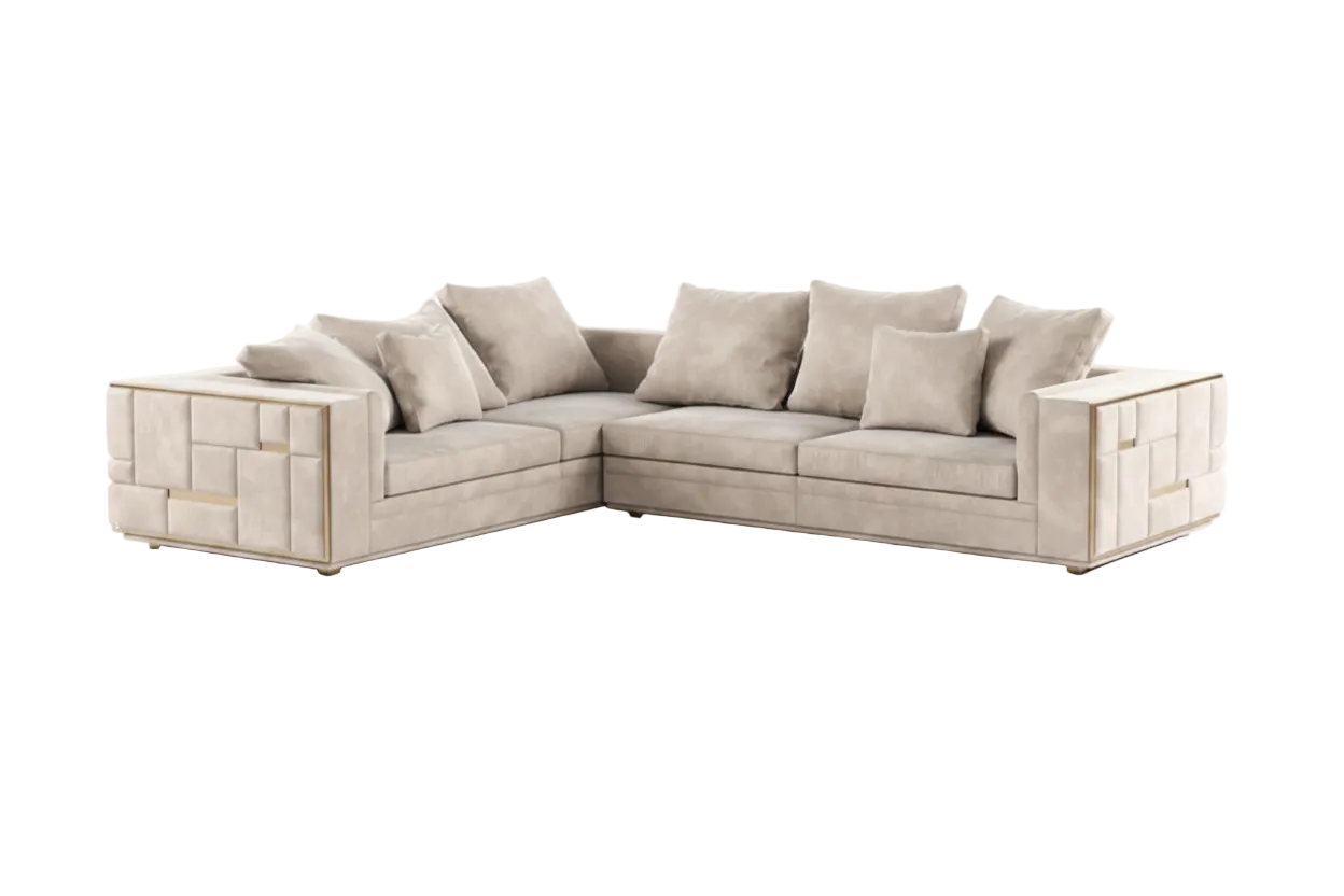 Coltar Prestige, nubuk bej, 287x340x75 cm, microfibra - design modern și elegant
