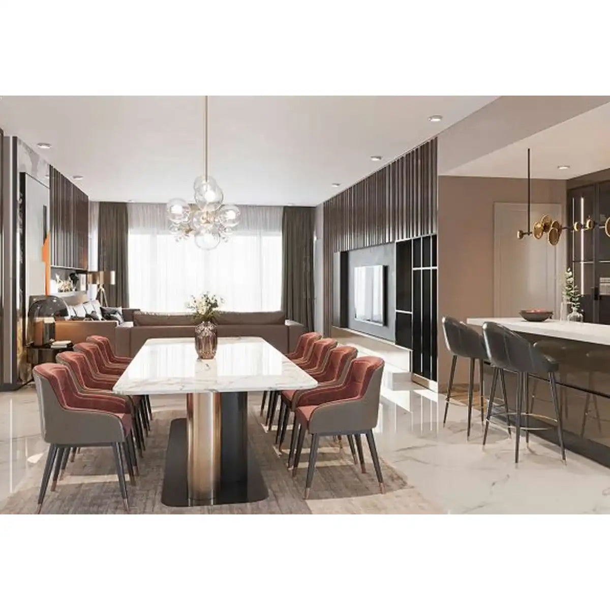 Eleganță minimalistă: mobilier și decoruri lucioase pentru o vilă de lux