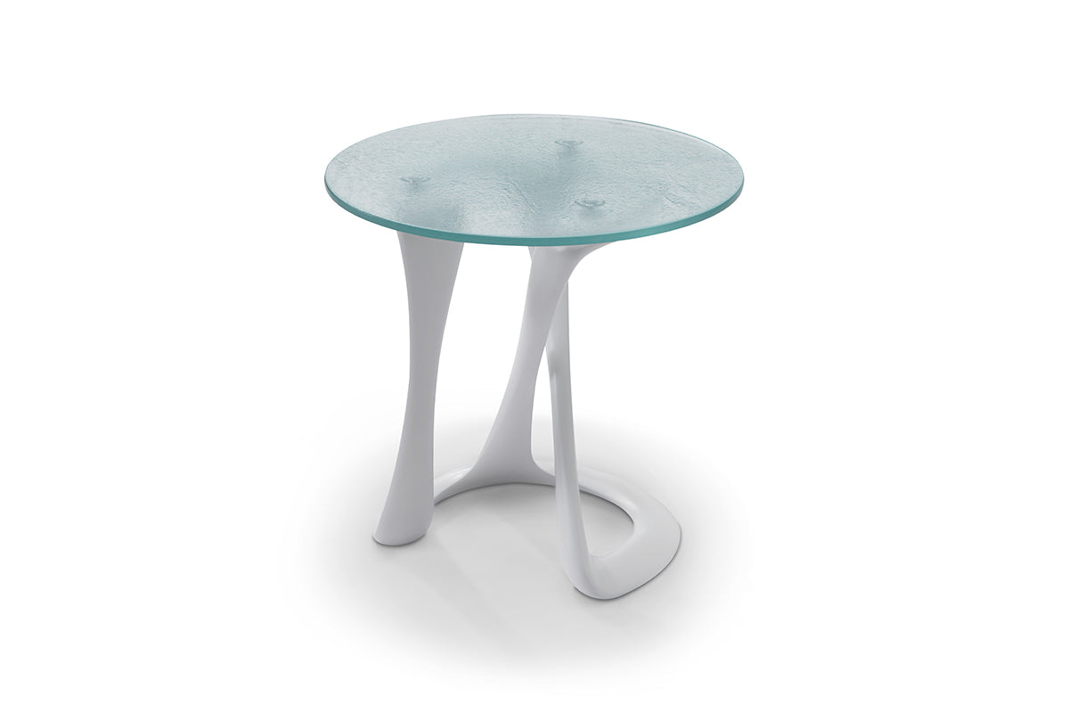 Masă de Colț Alfano - Blat Sticlă cu Model de Apă și Bază