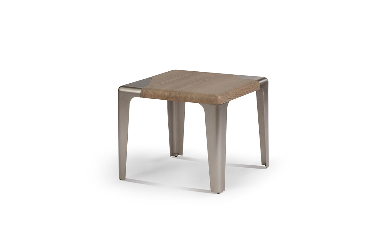 Masă de Colț Lully - Blat Ulin Gri și Picioare Nichel Periat