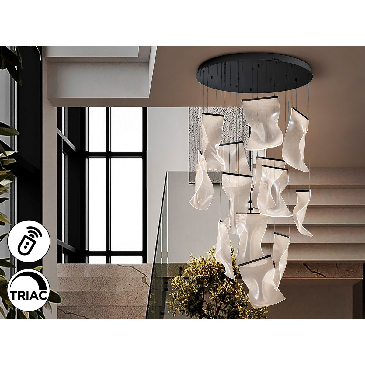 Lampă Velos II 13L negru mat, LED dimmabil, abajururi din metacrilat microimprimat, design modern pentru iluminat interio