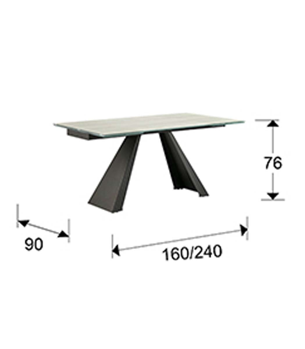 Masă extensibilă modernă metalică negru mat cu blat din sticlă securizată albă venată