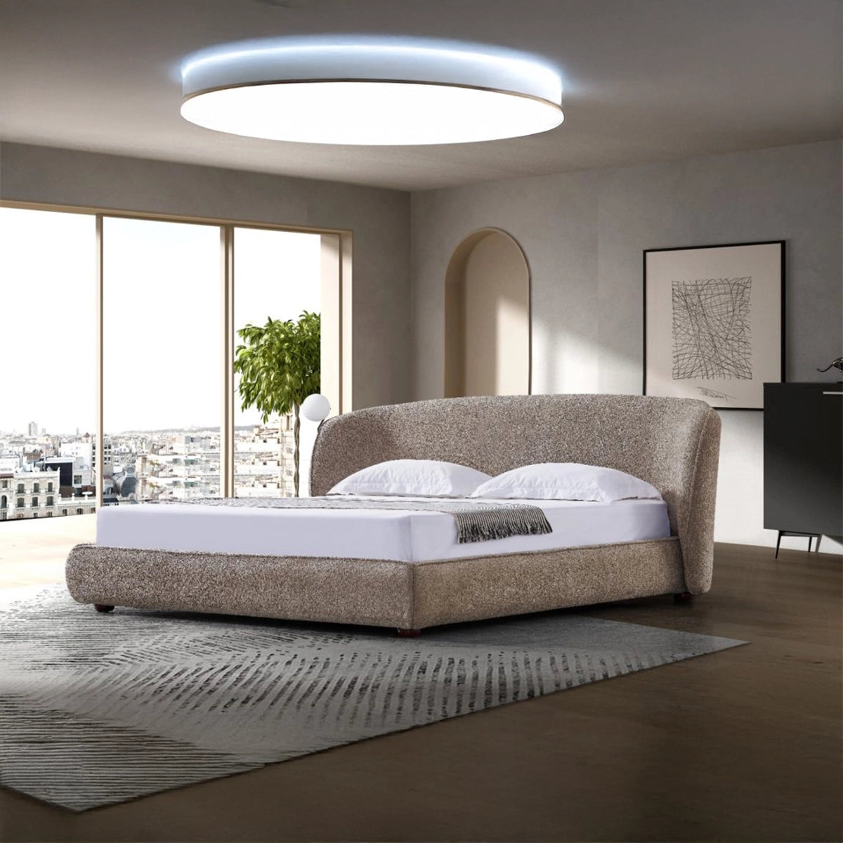 Pat Arcadia matrimonial cu lada de depozitare, bej