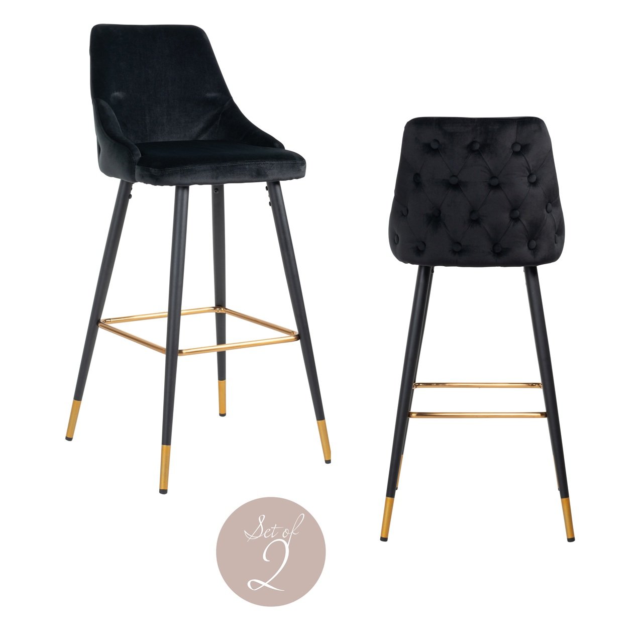 Bar Stool Imani Black Velvet – Set 2 Scaune Bar Elegante