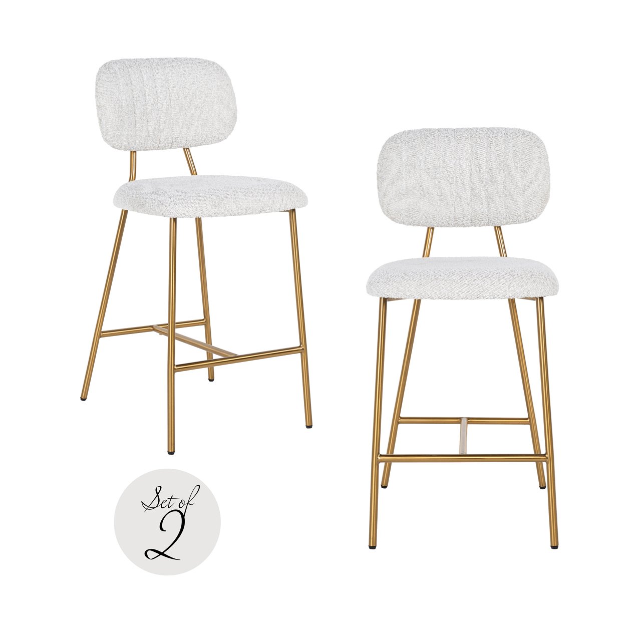 Set 2 Scaune Counter Xenia White Bouclé – Eleganță și Confort Modern