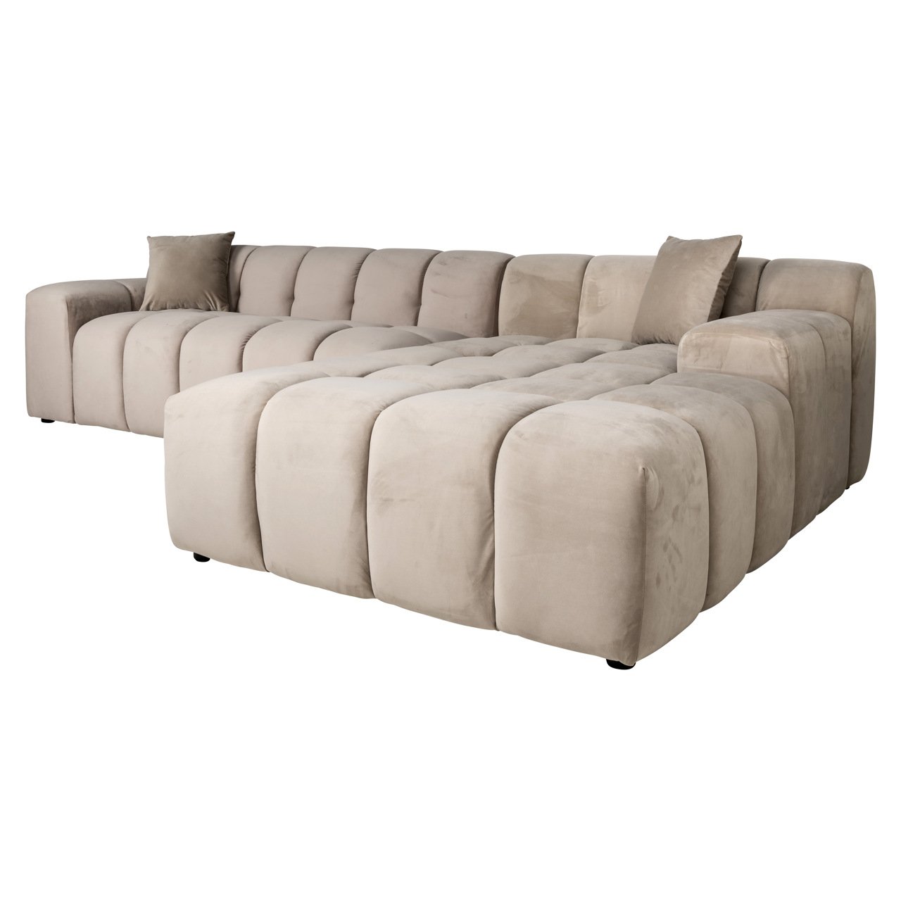 Sofa Cube Khaki Velvet 3 Seater + Lounge Right