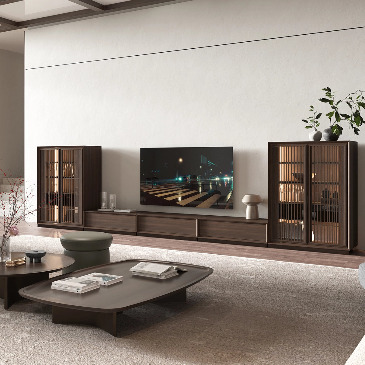 Buffet Riva – Modul Depozitare cu Sticla si Lemn Nuc