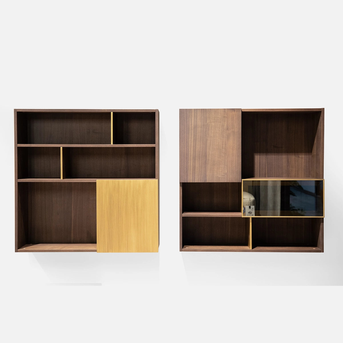 Raft Hector – Nuc Walnut cu Sticla Bronz si Accente Metalice