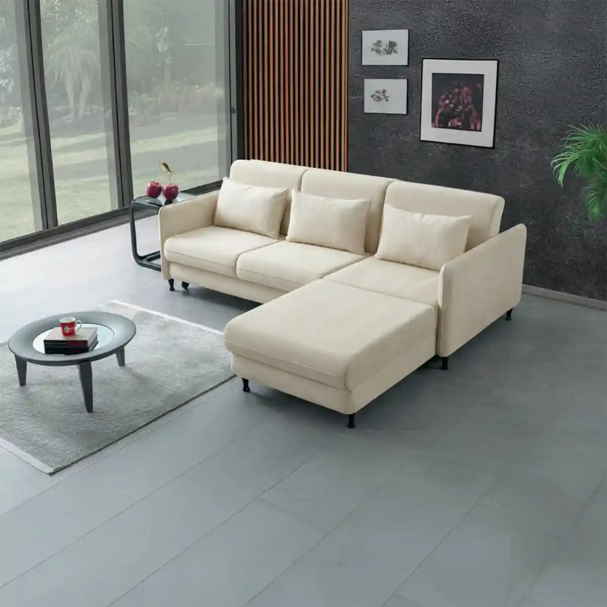 Coltar Extensibil Siena, crem, boucle 244/274x208x88 cm