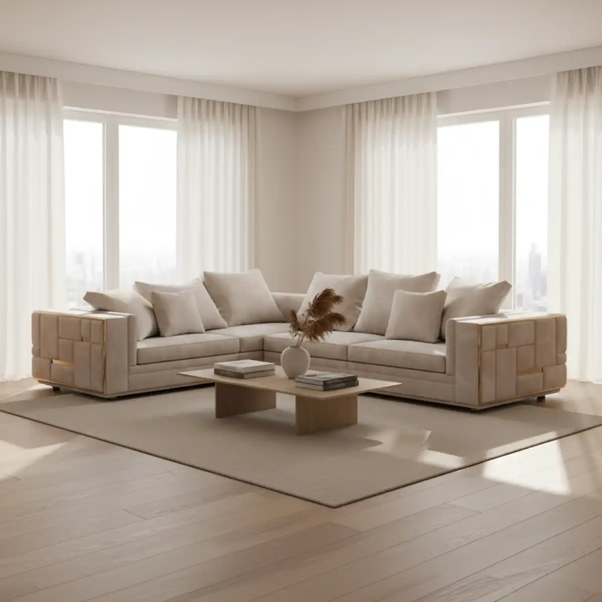 Coltar Prestige, nubik bej, 287x340x75 cm, microfibra - design modern și elegant