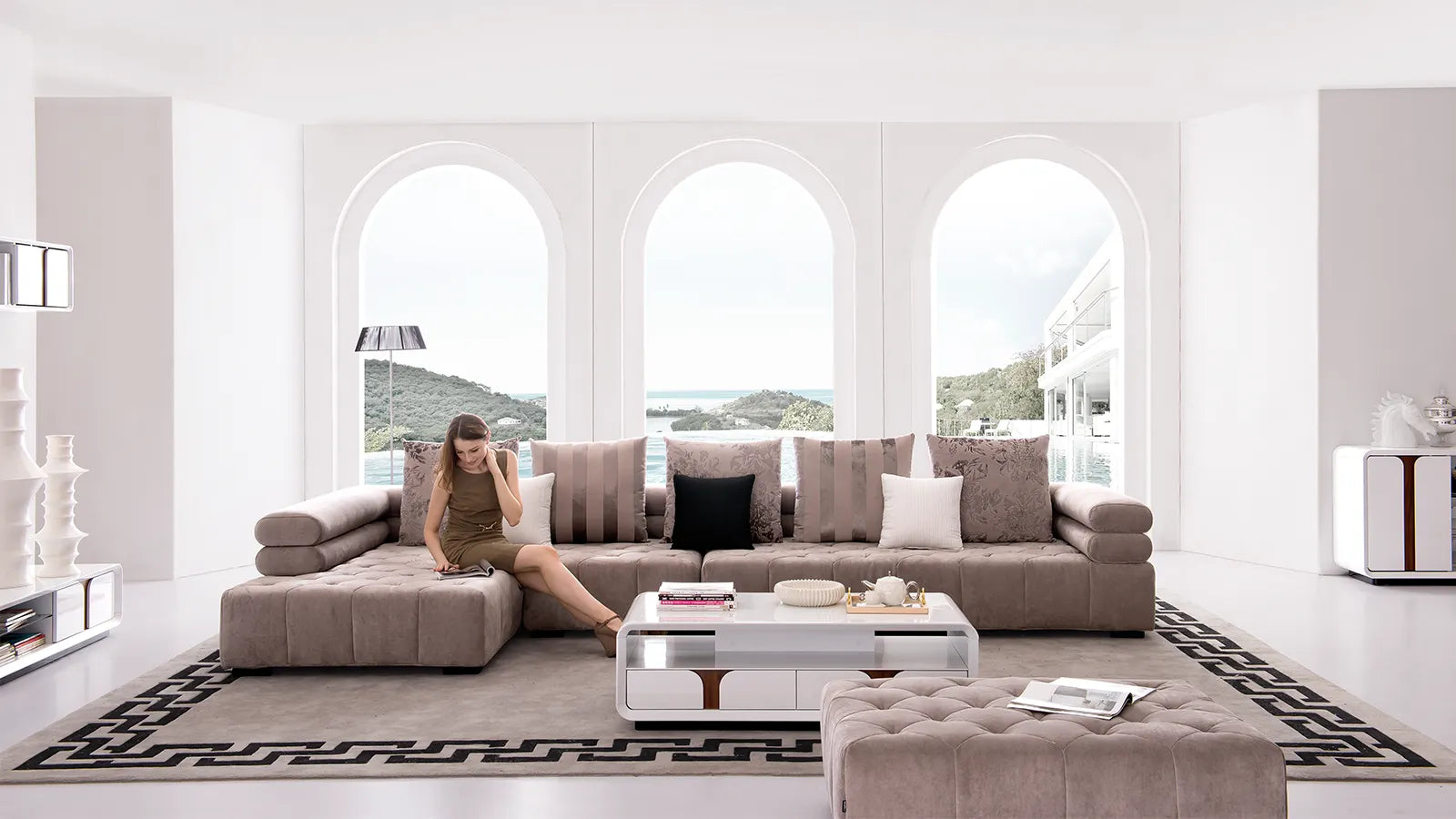 Colțar Alda + Taburet – design modern și elegant