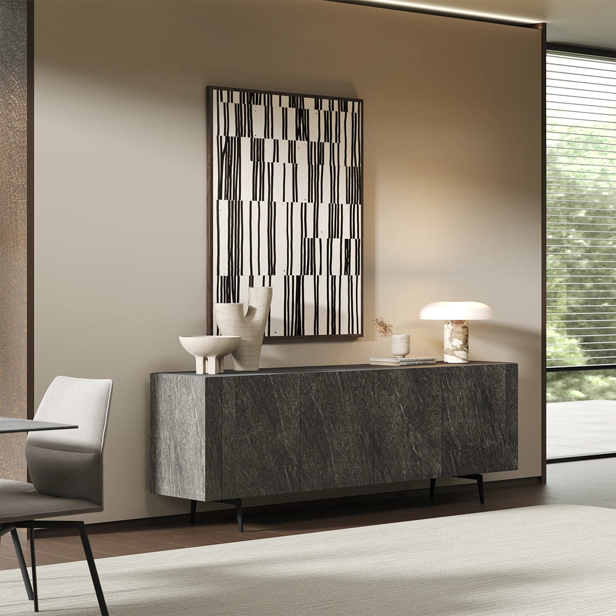 Comoda Nero – Sticla Mata si Accente Ceramice