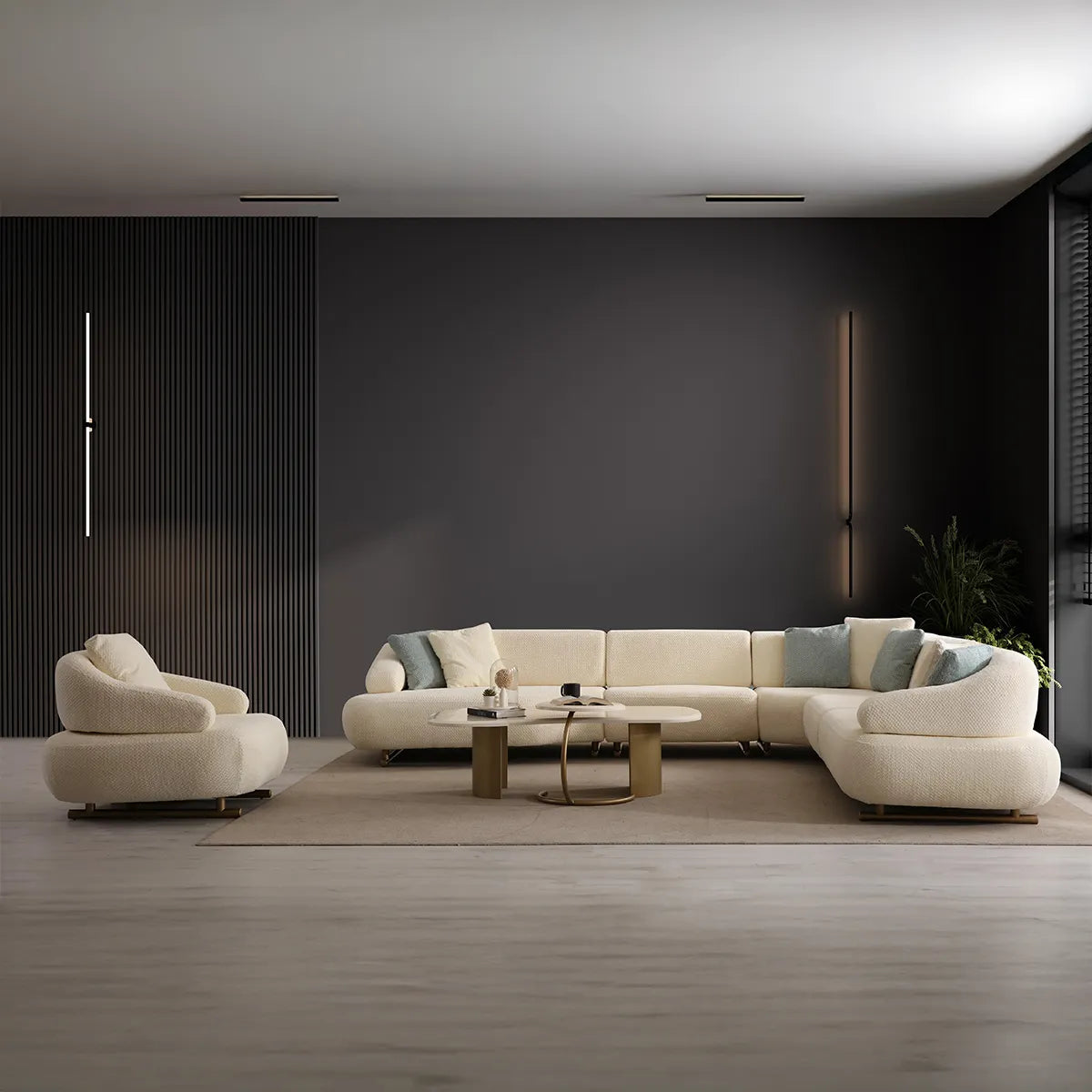 Coltar  Cortese, crem dechis, 350x370x75 cm, tapițeria textil