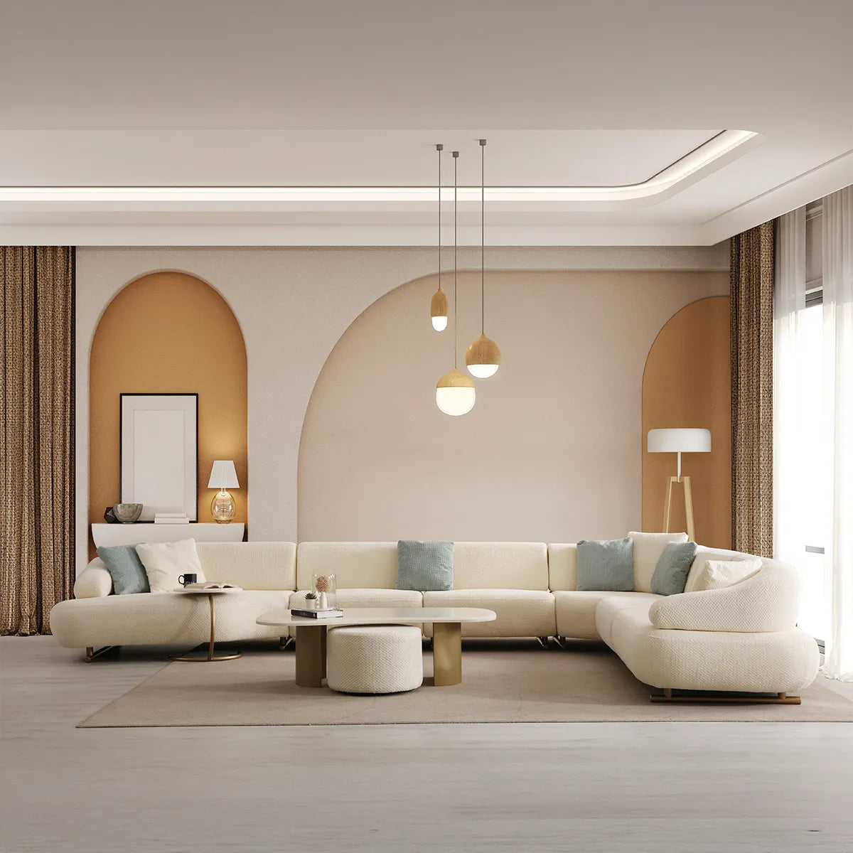 Coltar  Cortese, crem dechis, 350x370x75 cm, tapițeria textil