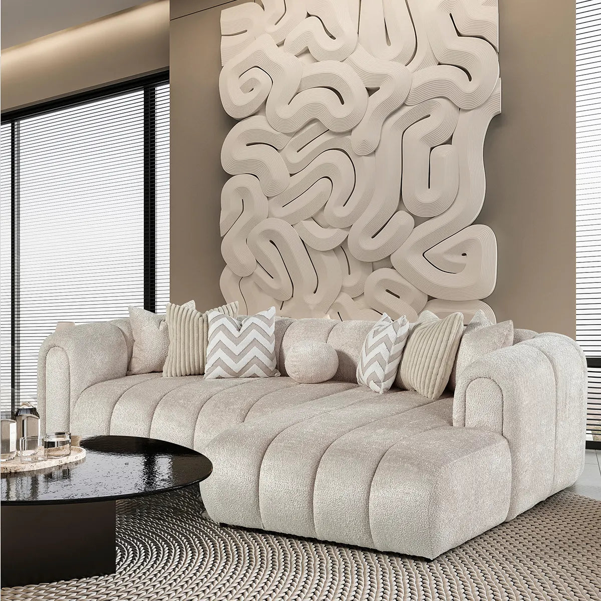 Coltar Dario, deschis beije, 290x170x70 cu textil premium
