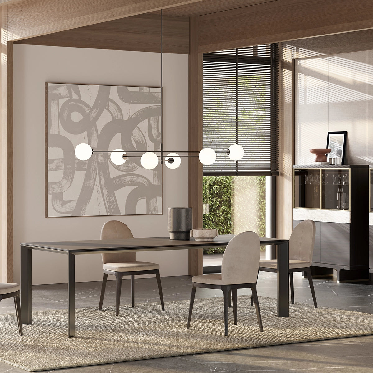 Masa Dining Hector – Lemn Nuc si Picioare Metalice Negre