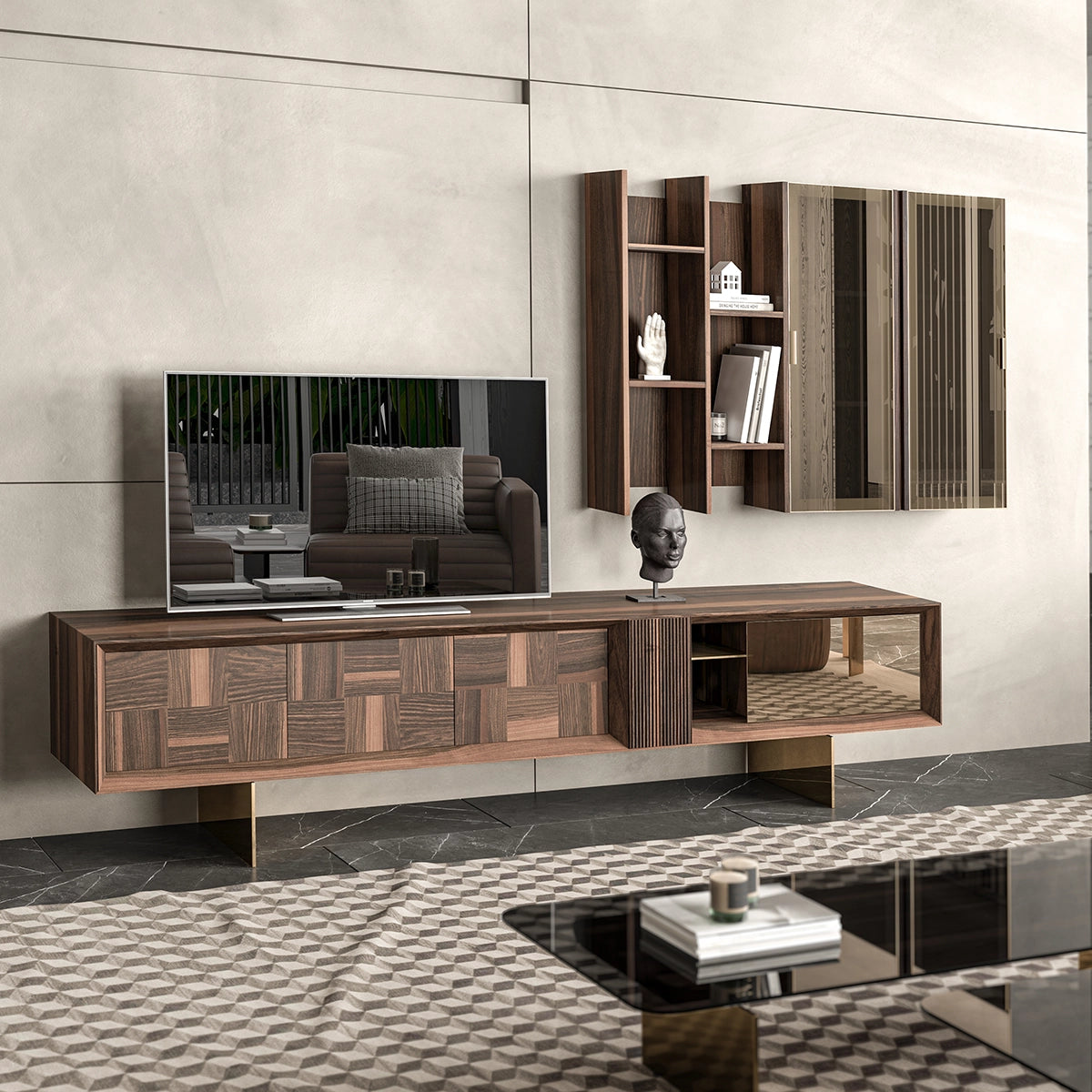 Comoda TV Heritage cu Polita Suspendata – Design Elegant pentru Living