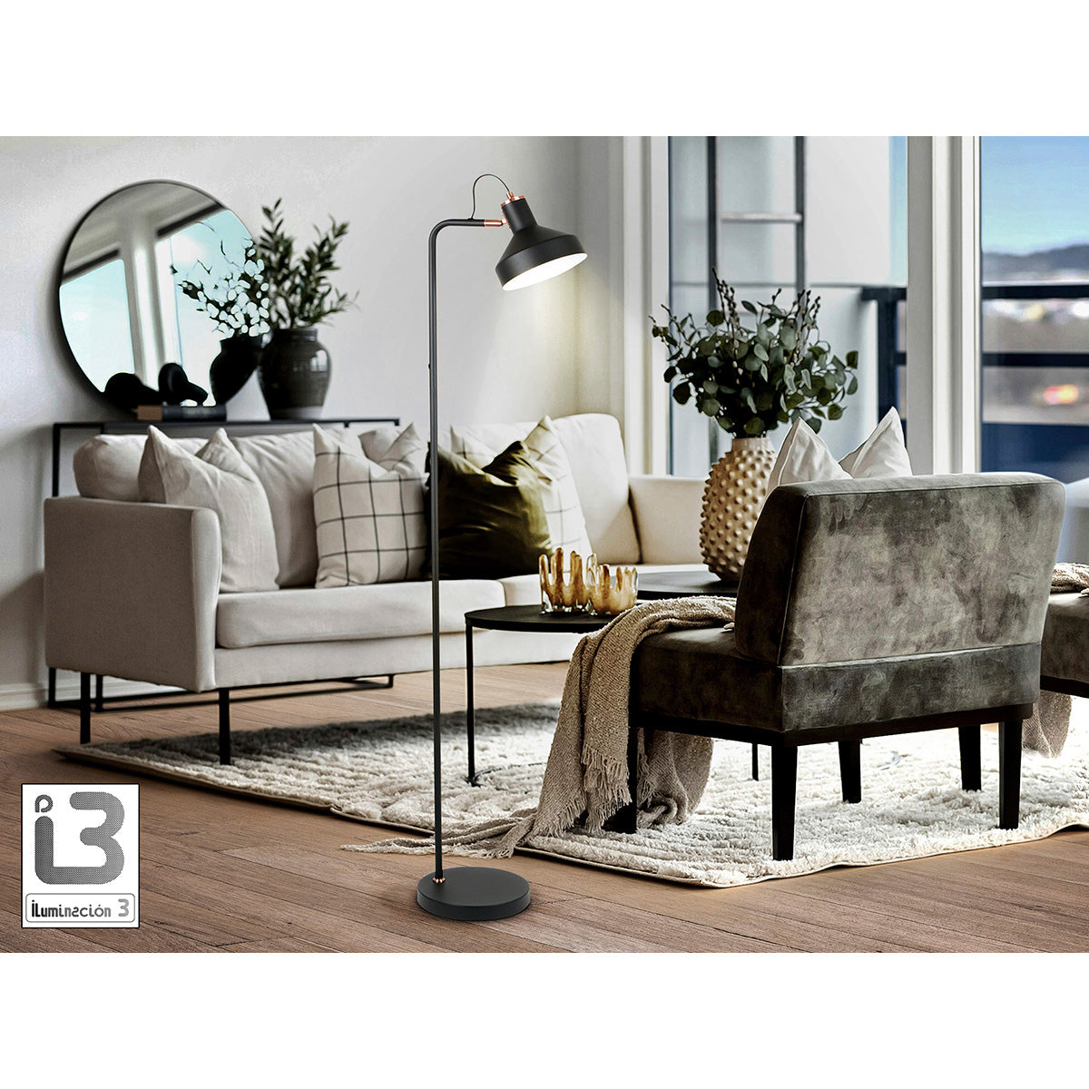 I3 - IRIAS - LAMPĂ DE PODEAR 1L NEGRU-CUPRĂ