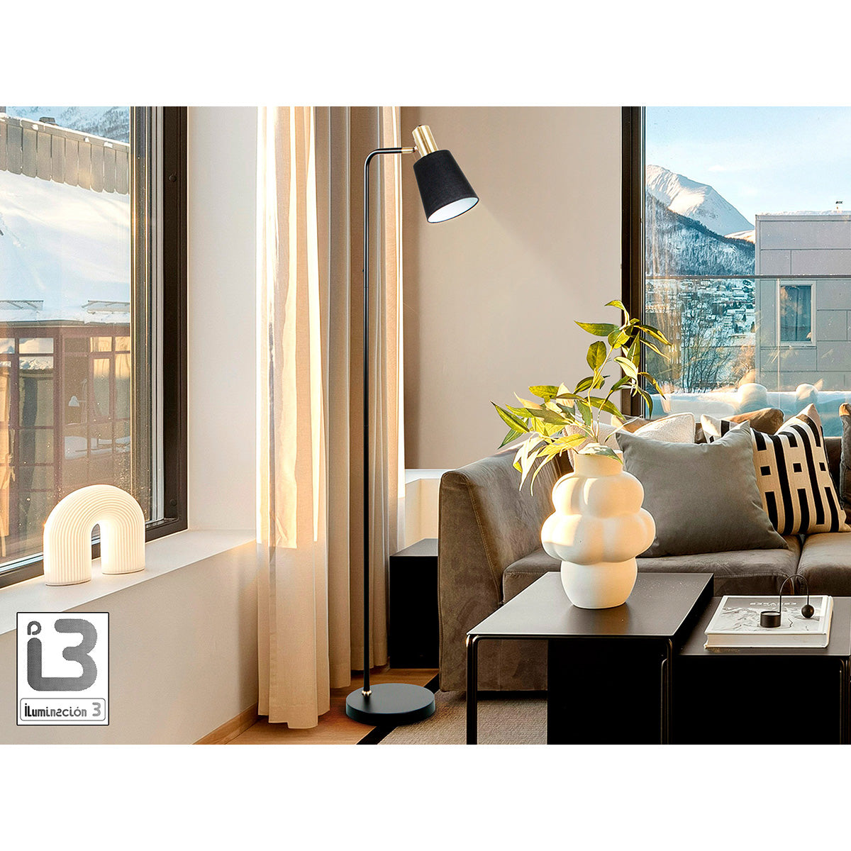 I3 - GISELA - LAMPĂ DE PODEAR 1L NEGRU-ALAMĂ