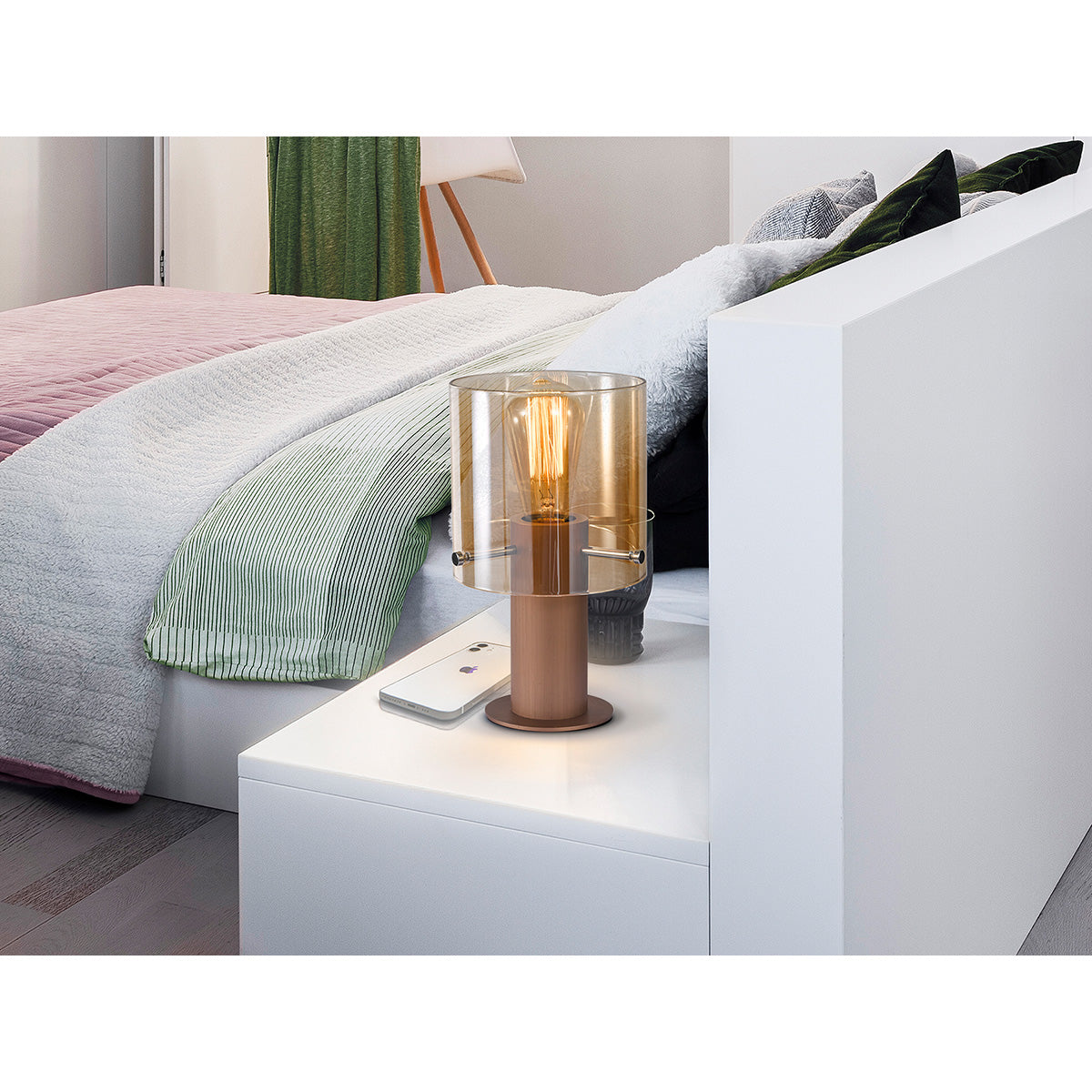 I3 - VENIZE - LAMPĂ DE MASĂ 1L CUPRU-CHIHLIMBAR