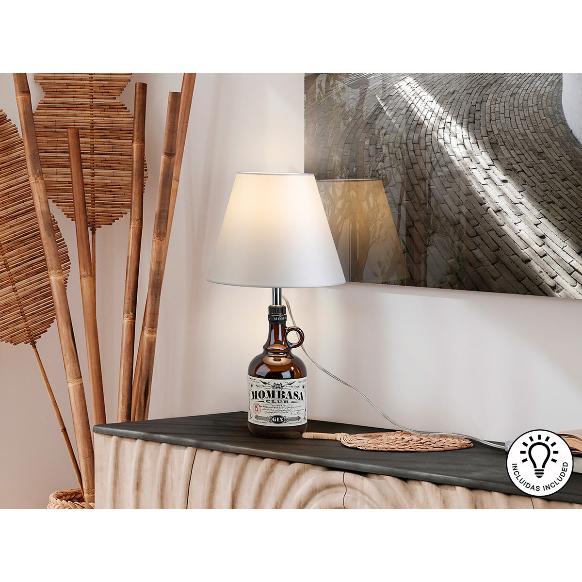 KIT LAMPĂ DE MASĂ BOTTLE - ABAJOARE ALBĂ